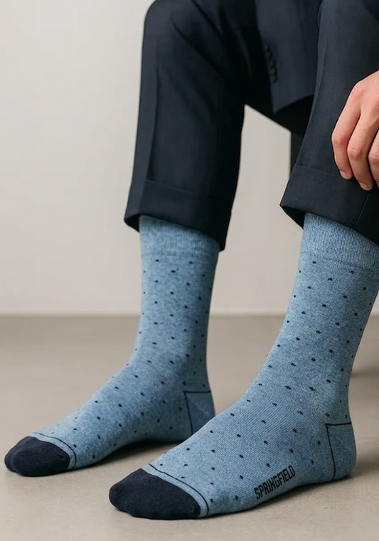 Sky Blue Dot Crew Socks with Charcoal Accents