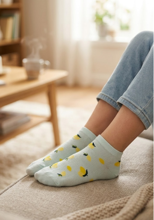 Zesty Lemon Print Low-Cut Socks
