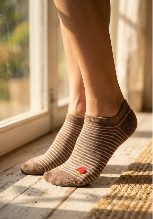 Strawberry Accent Striped No-Show Socks