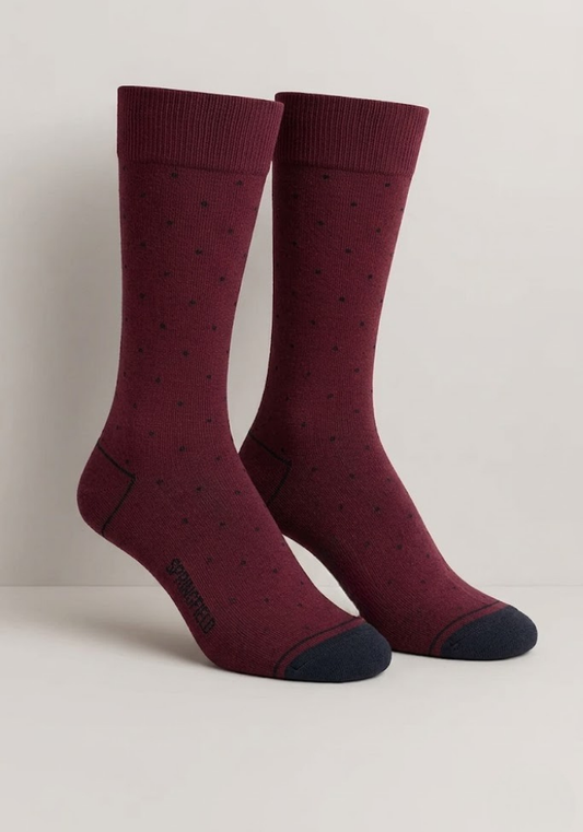 Burgundy Dot Crew Socks with Charcoal Accents