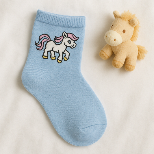 Sky Blue Kids Socks with Pony Design