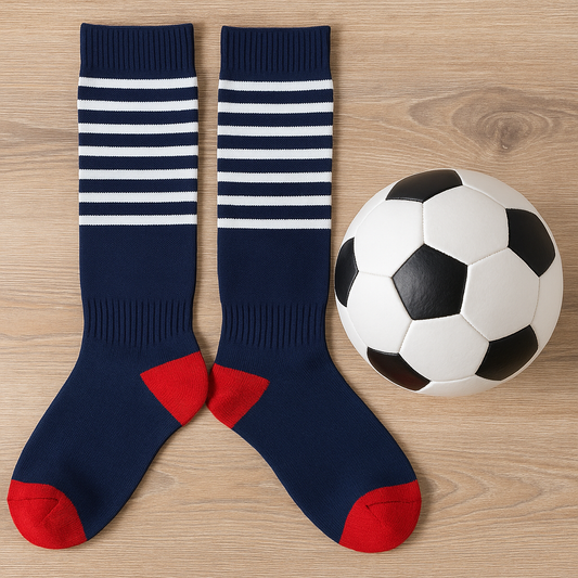 Kids Soccer Socks (Navy Blue with White Stripes