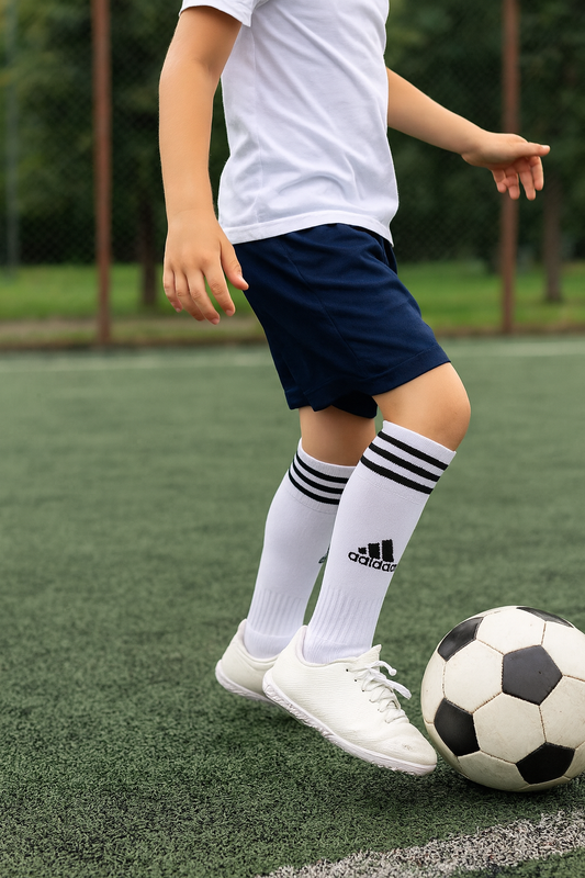 Adidas White Football Socks with Black Stripes