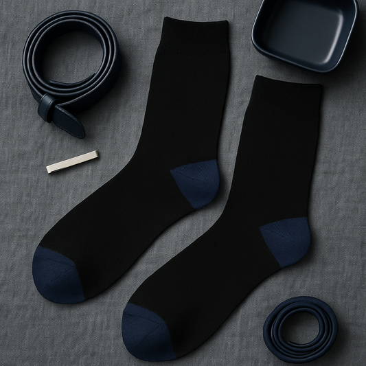 Jet Black Crew Socks with Midnight-Blue Accents
