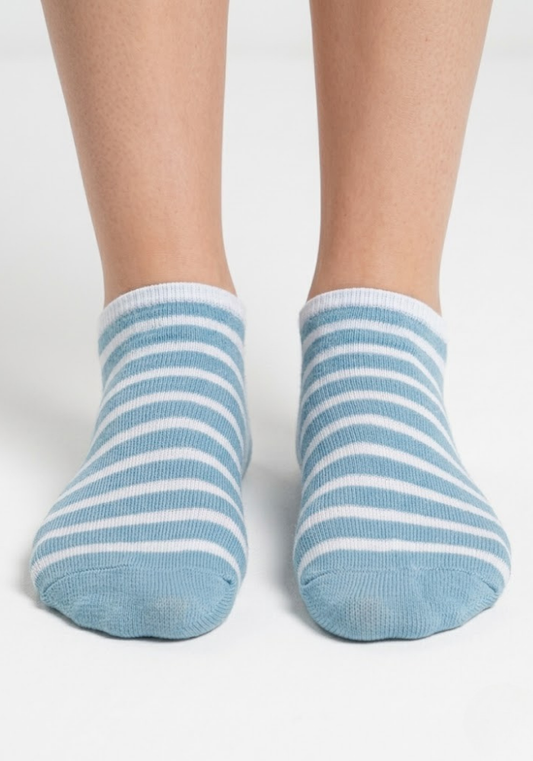 Heathered Azure Striped Crew Socks