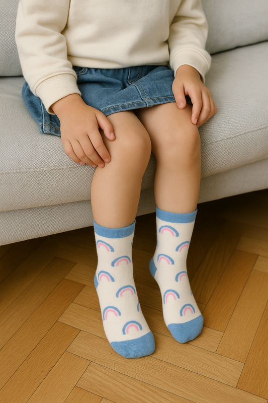 White Rainbow Socks with Blue Accents – Cheerful Everyday Wear