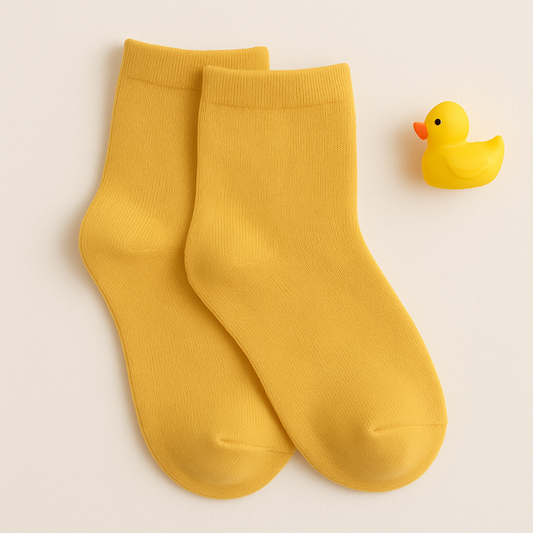 Kids Solid Yellow Cotton Socks
