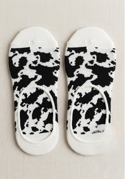 Cow Print Liner Socks in Cream & Black