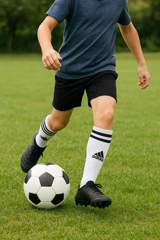 Adidas White Football Socks with Black Stripes