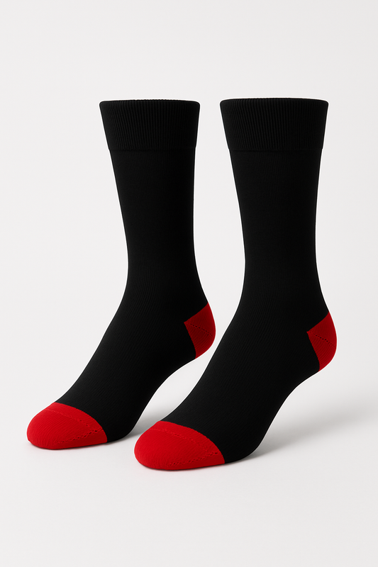 Bold Black Crew Socks with Striking Red Heel & Toe