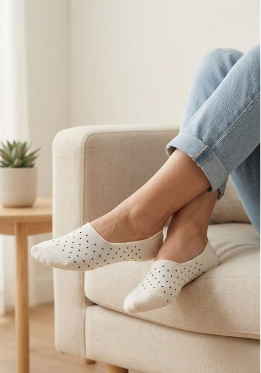 Cream & Navy Micro-Dot Liner Socks
