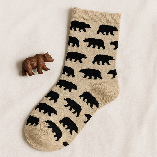 Beige Kids Socks with Bear Print