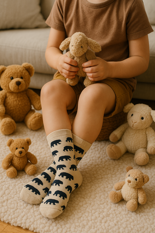 Beige Kids Socks with Bear Print