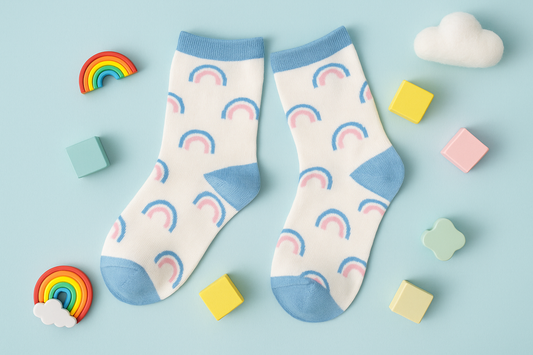 White Rainbow Socks with Blue Accents – Cheerful Everyday Wear