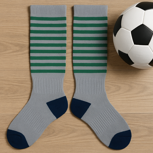 Soccer Socks (Grey with Green Stripes