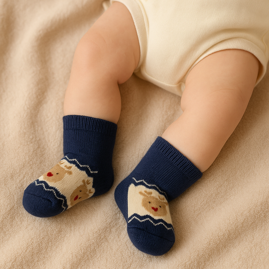 Kids Navy Blue Socks with Reindeer Design