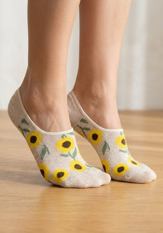 Sunflower Print Footie Socks
