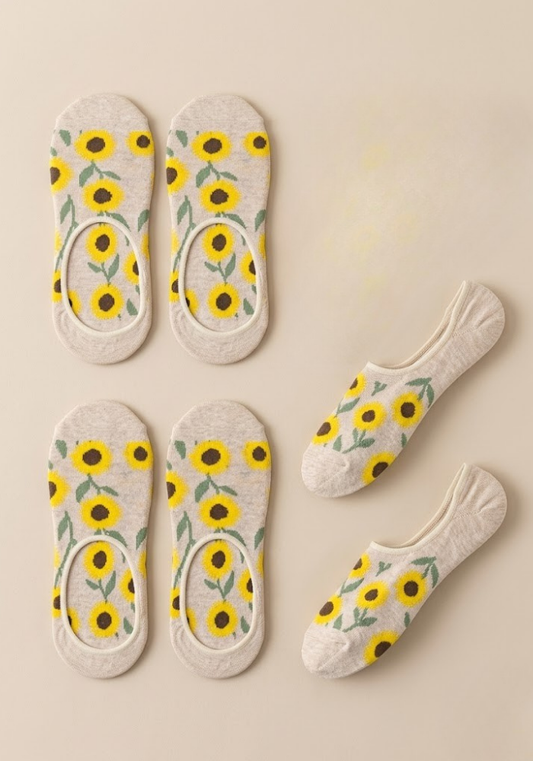 Sunflower Print Footie Socks