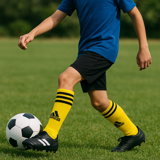 Adidas Yellow Soccer Socks with Black Stripes