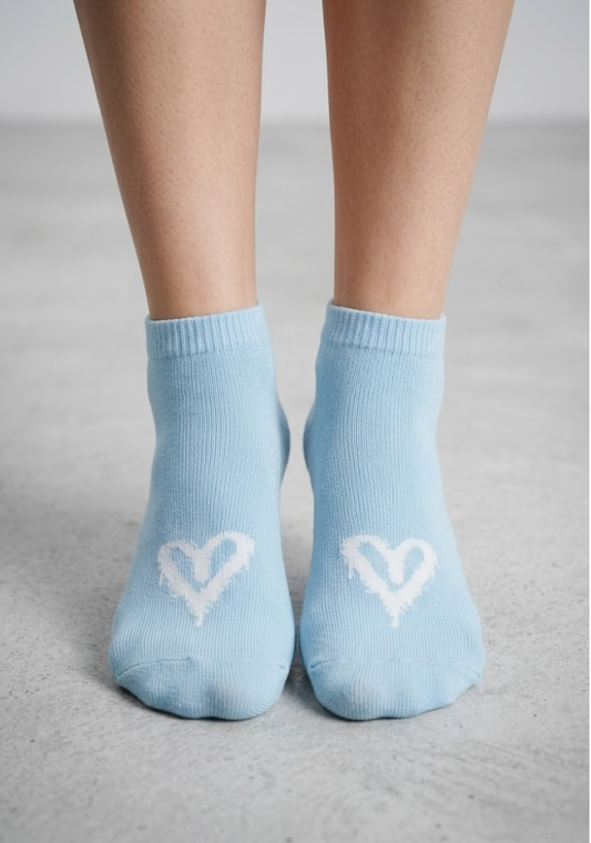 Sky Blue Graffiti Heart Ankle Socks