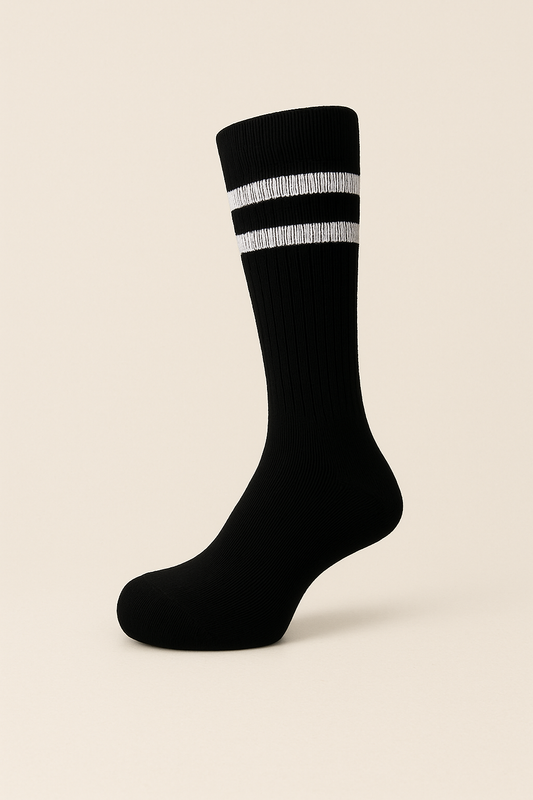 Black Double Stripe Crew Socks