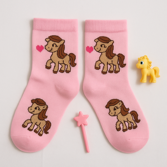 Pink Kids Socks with Pony Print