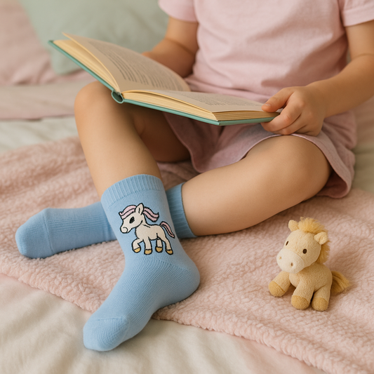 Sky Blue Kids Socks with Pony Design