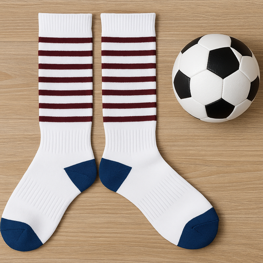 Soccer Socks (White with Maroon Stripes)