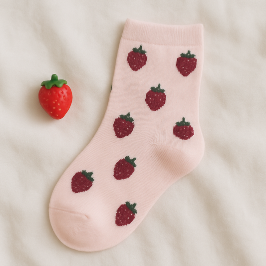 Pink Kids Socks with Strawberry Print