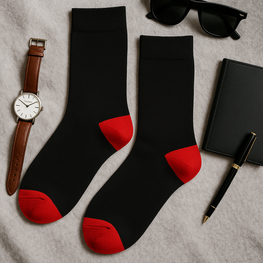 Bold Black Crew Socks with Striking Red Heel & Toe