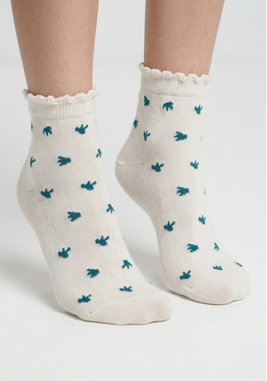 Botanical Sprig Lettuce-Edge Ankle Socks