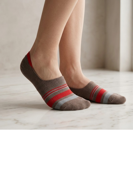 Taupe & Red Striped Liner Socks