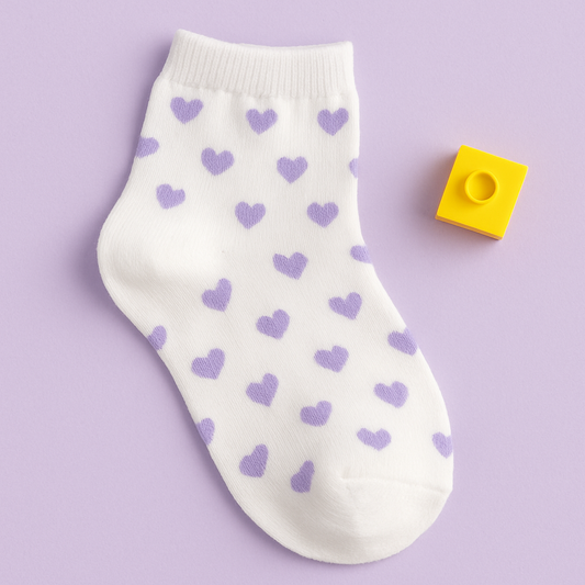 White Socks with Purple Heart Print