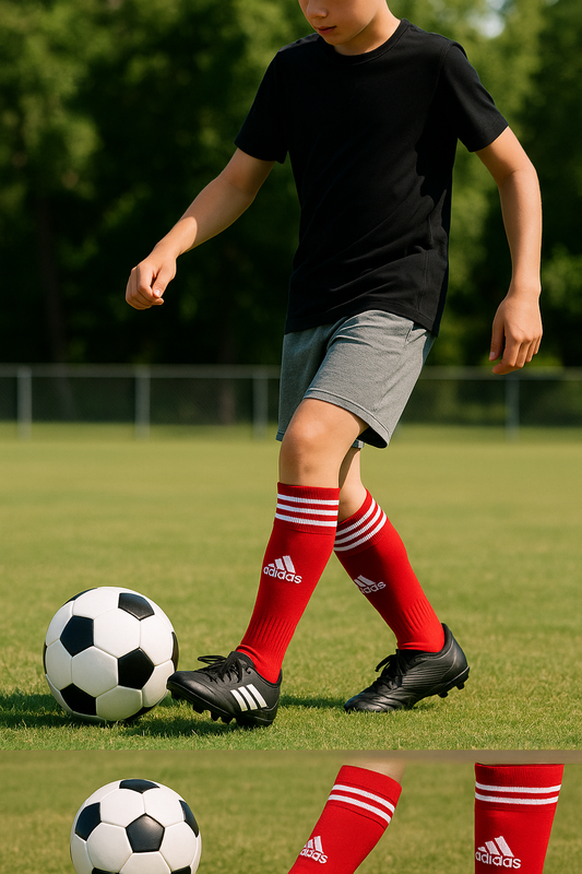 Adidas Red Soccer Socks with White Stripes