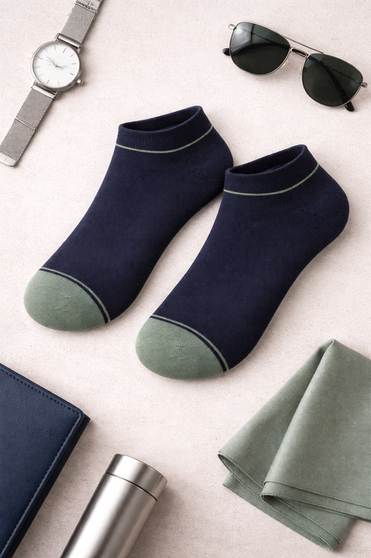 Navy & Sage Contrast Ankle Socks