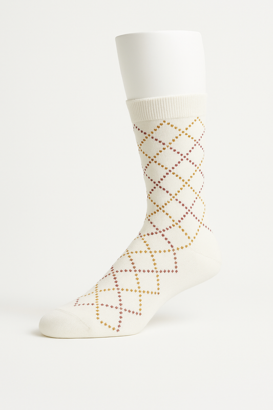 White Argyle-Inspired Pattern Socks