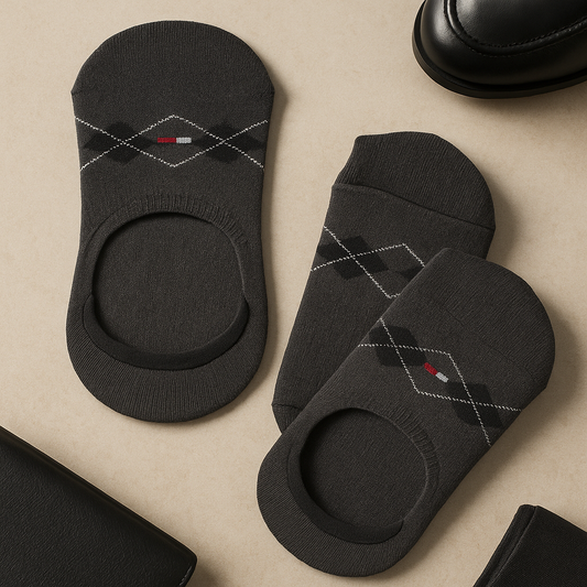 Dark Grey Argyle Footie Socks