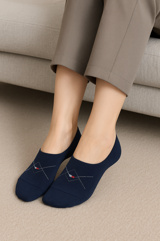 Navy Argyle Footie Socks