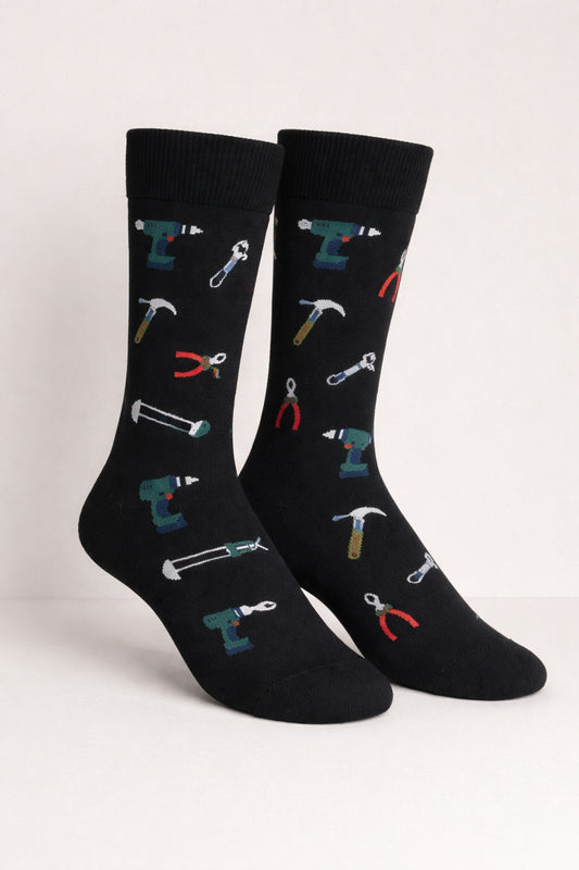 Black Graphic Pattern Crew Socks