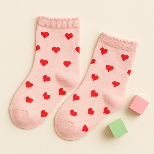 Pink Socks with Red Heart Pattern