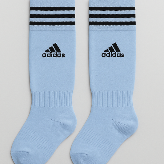 Adidas Light Blue Soccer Socks with Black Stripes
