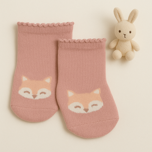 Infant Pink Socks with Cute Animal Face Design