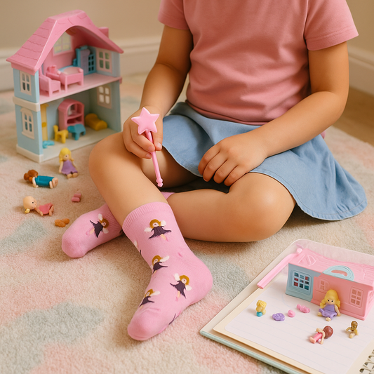 Pink Kids Socks with Fairy Print