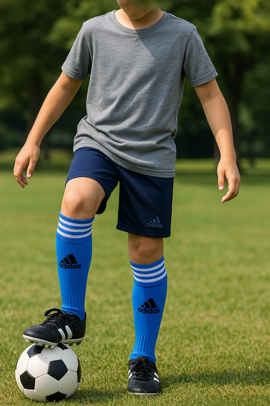 Adidas Sky Blue Soccer Socks with White Stripes