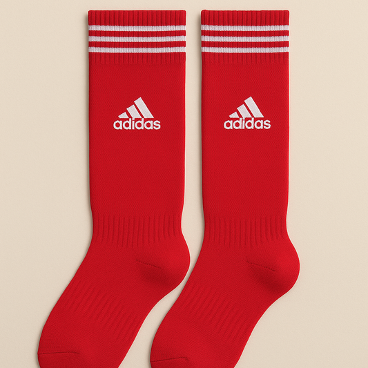 Adidas Red Soccer Socks with White Stripes