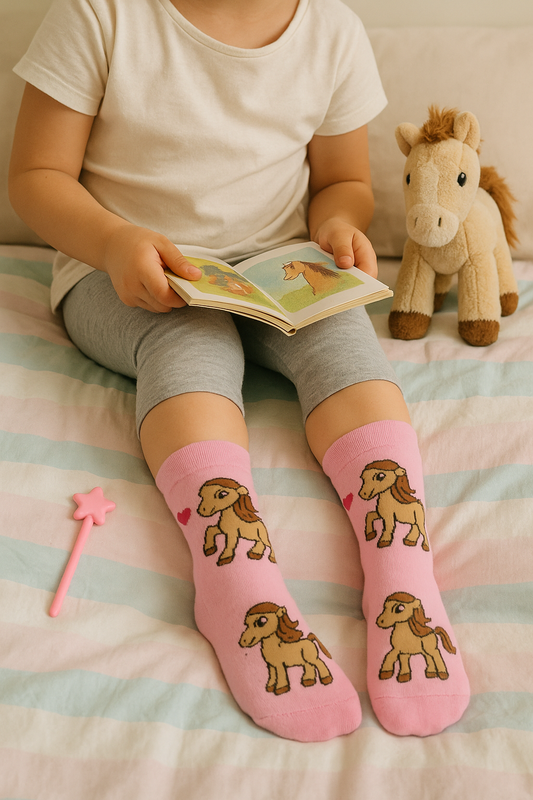 Pink Kids Socks with Pony Print
