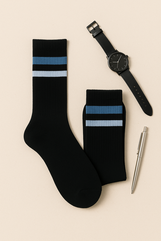 Black Blue-Stripe Crew Socks