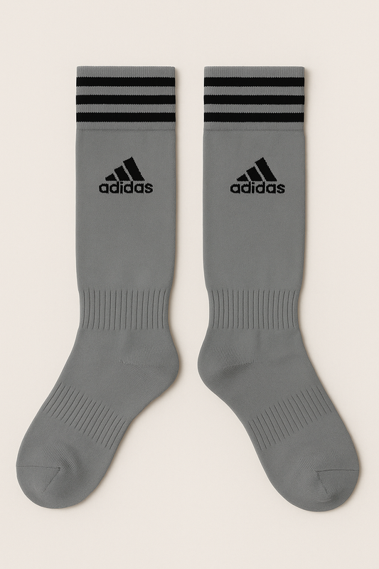 Adidas Grey Soccer Socks with Black Stripes