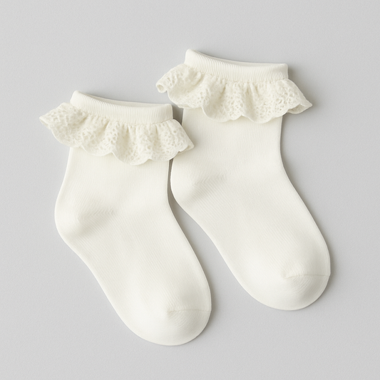 Kids White Socks with Lace Frill