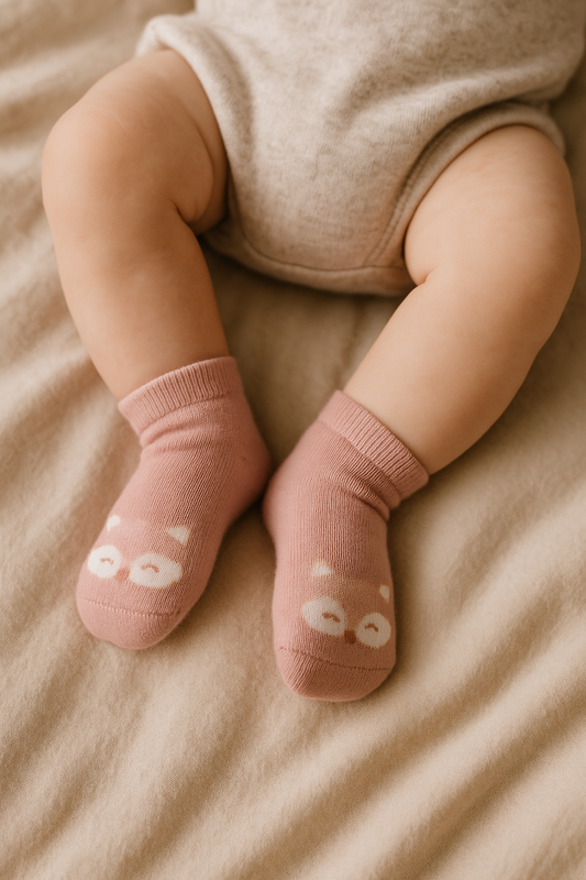 Infant Pink Socks with Cute Animal Face Design